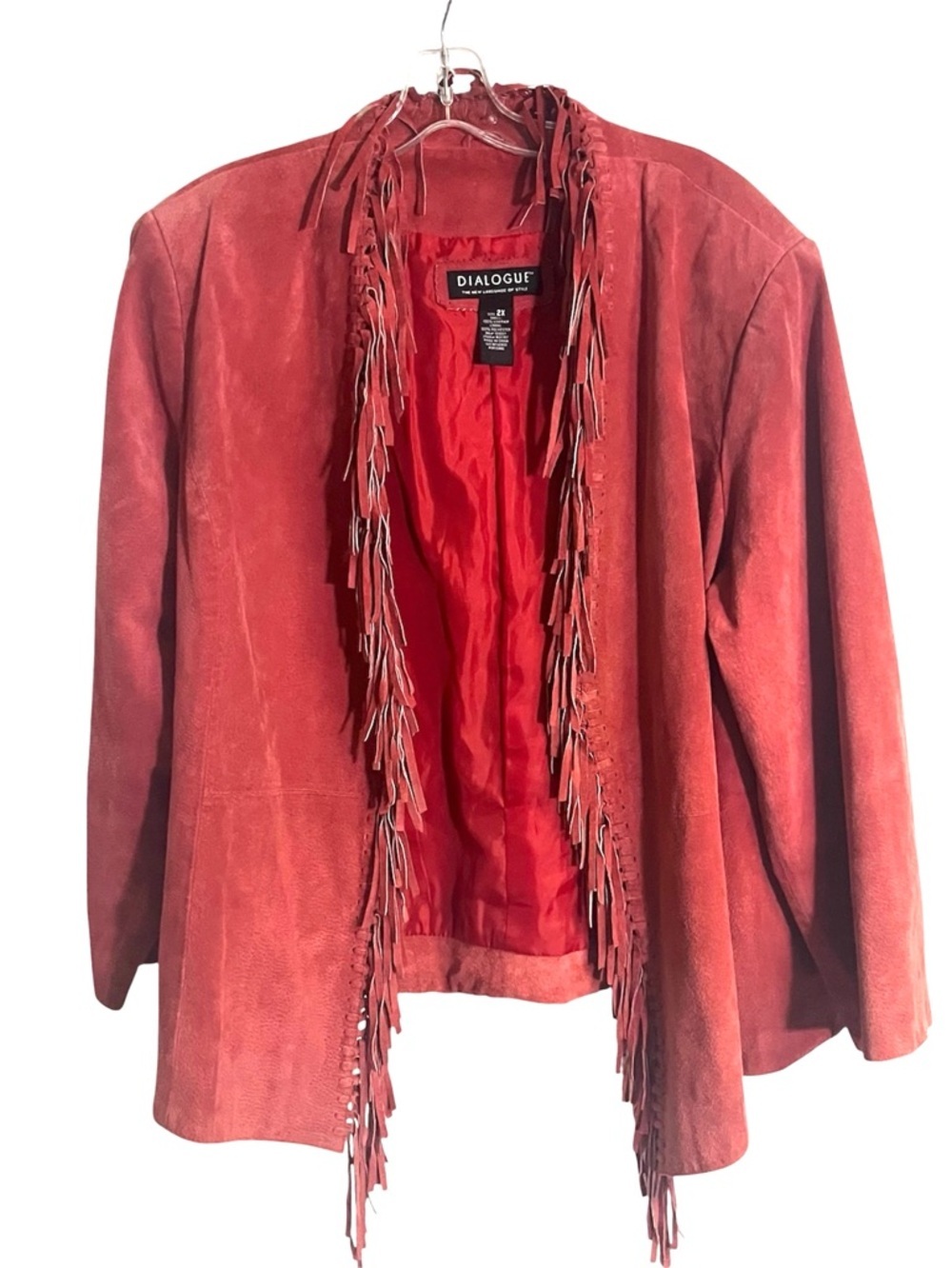 Dialogue Fringe Light Rust Suede Leather Jacket 2X